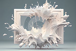 White Paint Explosion Frame, Snow Burst Border, Powder Spray Blast Background, Abstract Generative AI Illustration