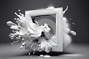 White Paint Explosion Frame, Snow Burst Border, Powder Spray Blast Background, Abstract Generative AI Illustration