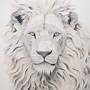 White Painted Portrait Of A Lion: Muted Colorscape Mastery And Intricate Minimalism