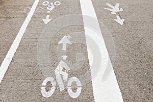 White painted sign for bikes lane