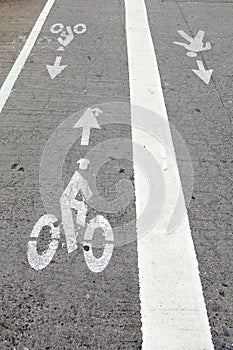 White painted sign for bikes lane