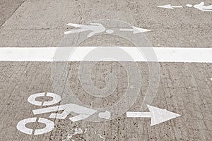 White painted sign for bikes lane and pedestrian s