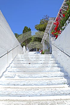 White painted stone steps in Pyrgos, Santorini