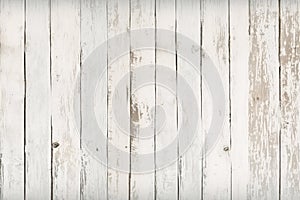 White painted wood texture seamless rusty grunge background, Scratched white paint on planks of wood wall Generative AI