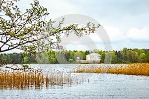 White palace on the lake