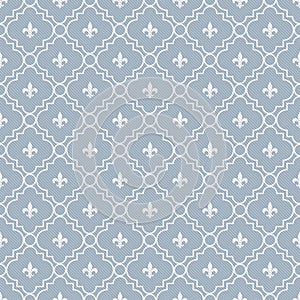 White and Pale Blue Fleur-De-Lis Pattern Textured Fabric Background