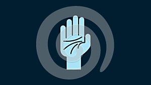 White Palmistry of the hand icon isolated on blue background. 4K Video motion graphic animation