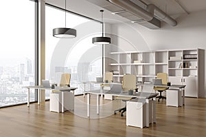 White panoramic open space office interior
