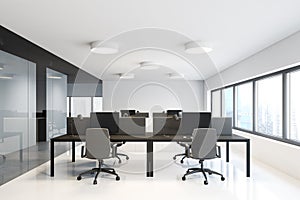 White panoramic open space office interior