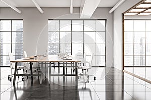 White panoramic open space office interior