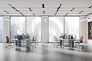 White panoramic open space office interior