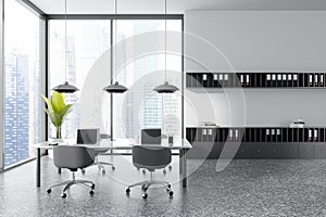 White panoramic open space office interior