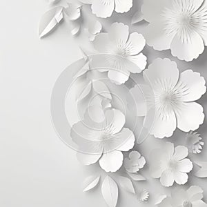 White paper abstract 3D flowers background. Beautiful romantic floral design. Generative AI