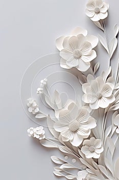 White paper abstract 3D flowers background. Beautiful romantic floral design. Generative AI