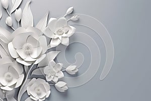 White paper abstract 3D flowers background. Beautiful romantic floral design. Generative AI