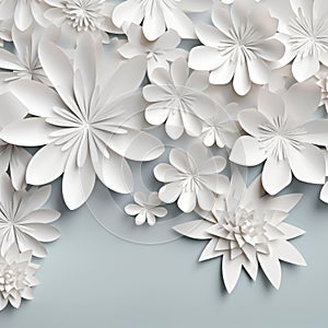 White paper abstract 3D flowers background. Beautiful romantic floral design. Generative AI