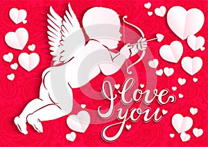White paper angel with bow and arrow and the words I love you