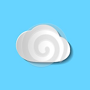 White paper art cloud vector icon isolated on blue background; p