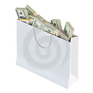 White paper bag full of money