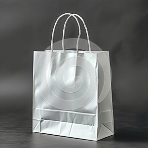 White paper bag on a grey background, shopping concept.