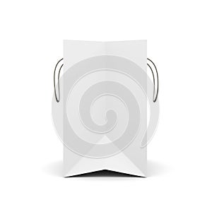 White paper bag with handles side view. 3d render image on white