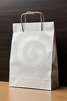 A white paper bag mock-up isolated on brown.