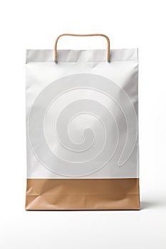 A white paper bag mock-up isolated on white.