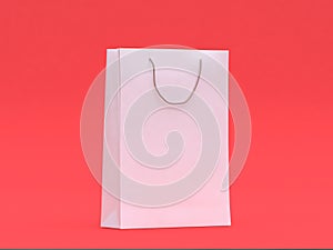 White paper bag red background 3d rendering
