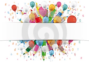White Paper Banner Balloons Letters Colored Pencils