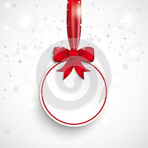 White Paper Bauble Red Ribbon Snowfall