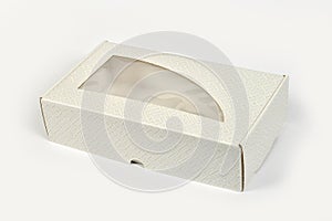 White paper box on white background