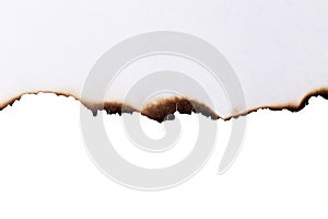 White paper burned half isolated on white background with clipping path