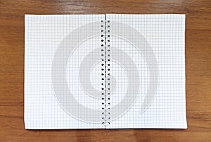 White paper cage mock up, school notebook with square grid opened on the table