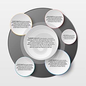 White paper circle with colorful edge on drop shadow for website presentation cover poster design illustration concept