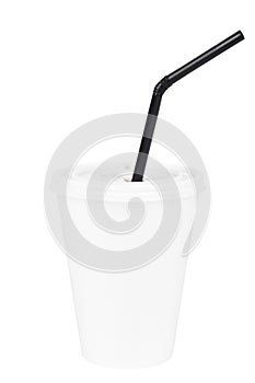 White paper cup and black drinking straw