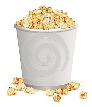 White paper cup full of popcorn