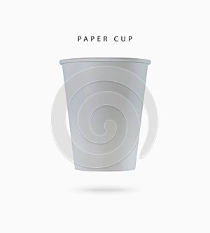 White paper cup. Realistic vector mockup. Drink, coffee, tea, lemonade, juice, soup.