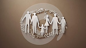 White paper cutouts of family on brown background