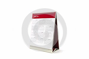 White paper desk spiral calendar 2019 on white background