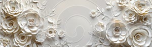 White Paper Flower Wall: Floral Background for Wedding or Greeting Card Template