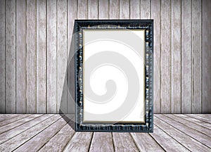White paper in frame and old wooden wall, texture and background