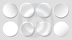 White paper frames vector set. Blank round labels, banners, icons or stickers for your design