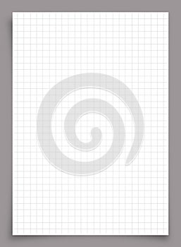 White paper with grid line pattern isolated on gray background