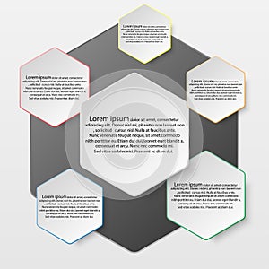 White paper hexagon with colorful edge on drop shadow for website presentation cover poster design illustration concept