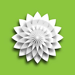 White paper lotus blossom. Design element with 3D effect and shadow on green background. Vector illustration