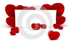 White paper for message and red heart shapes