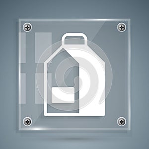 White Paper package for milk icon isolated on grey background. Milk packet sign. Square glass panels. Vector