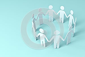 White Paper People Holding Hands In Circle on blue background