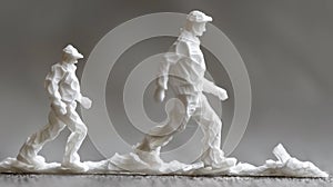 A white paper sculpture of a man walking and another person standing, AI