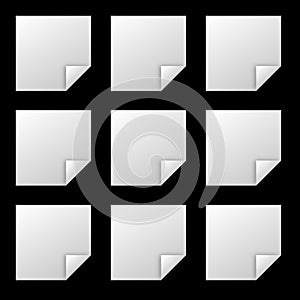 White paper set of post-it notes, vector illustration